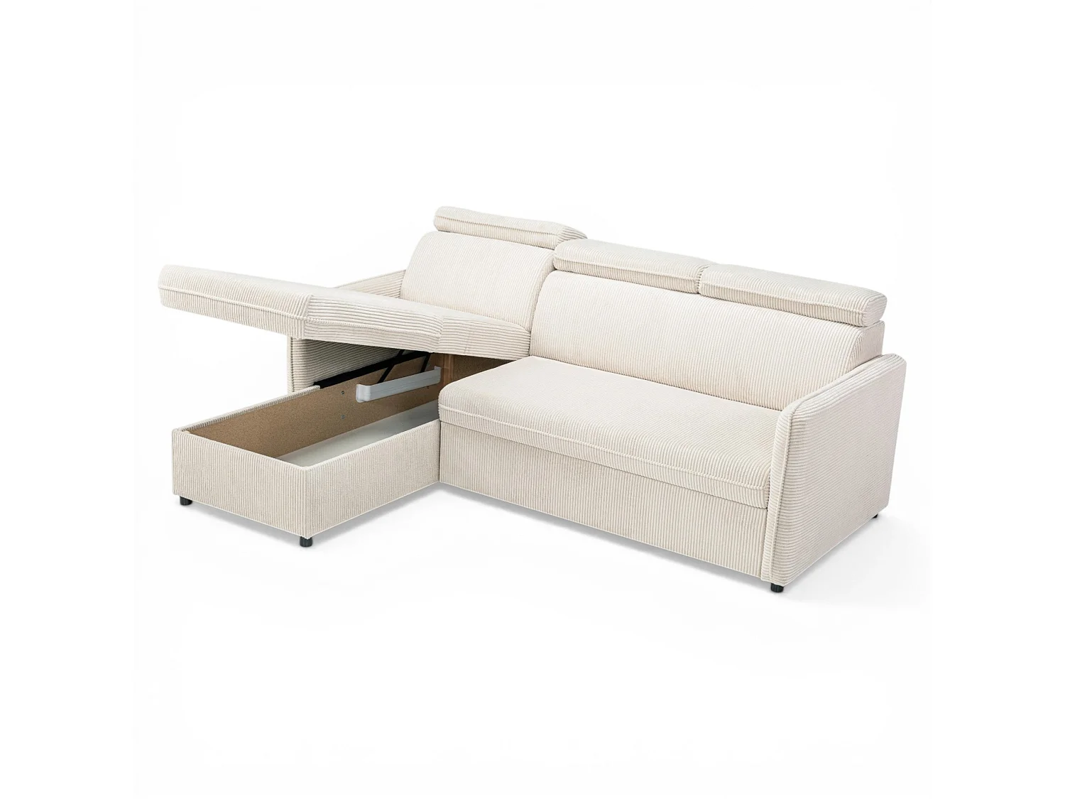 Canapé d'angle convertible 3 places avec coffre en velours beige