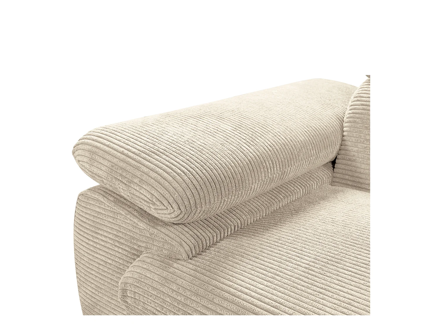 Canapé d'angle coté droit convertible velours côtelé beige avec têtières - KOST
