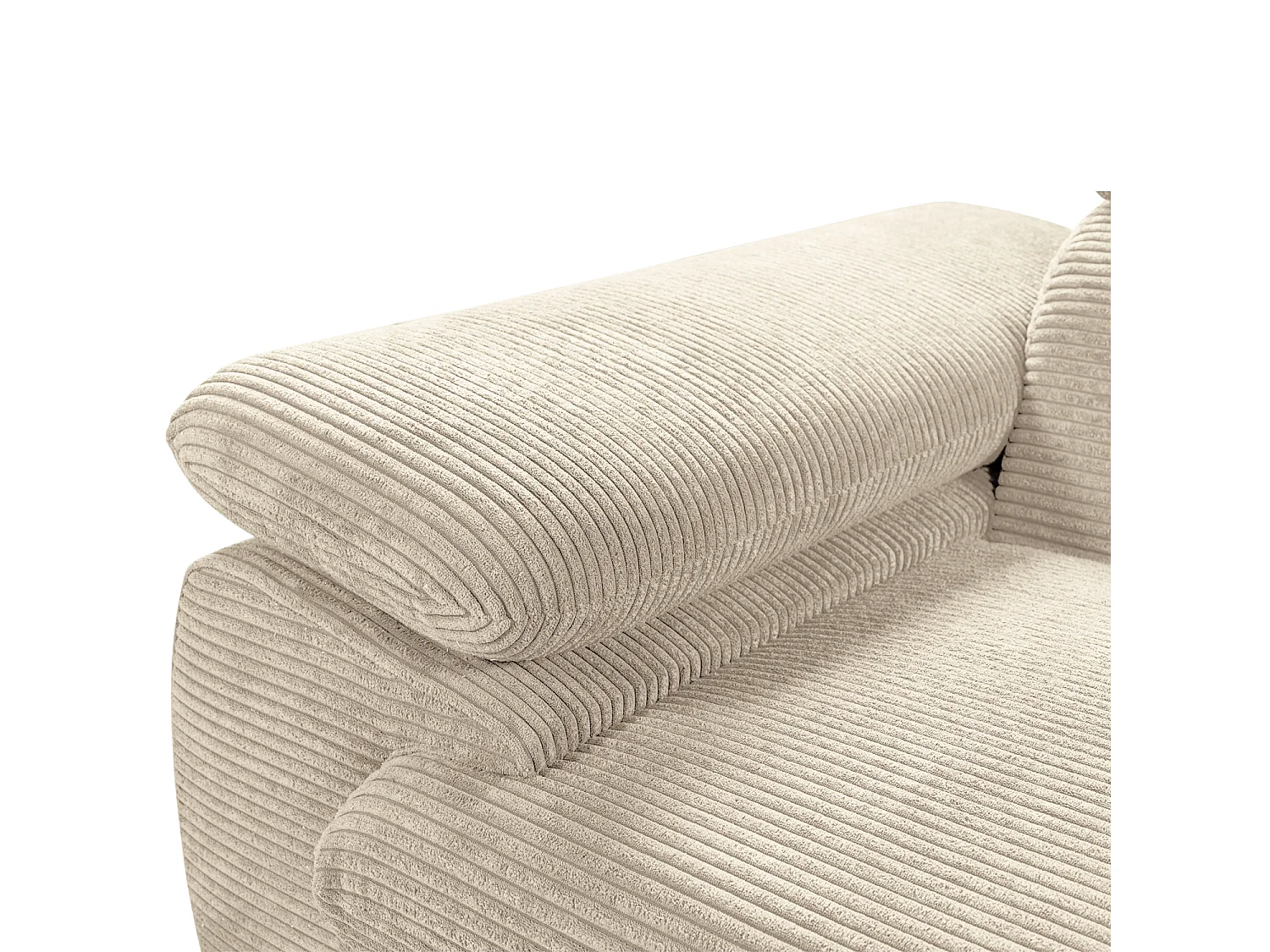 Canapé d'angle coté droit convertible velours côtelé beige avec têtières - KOST