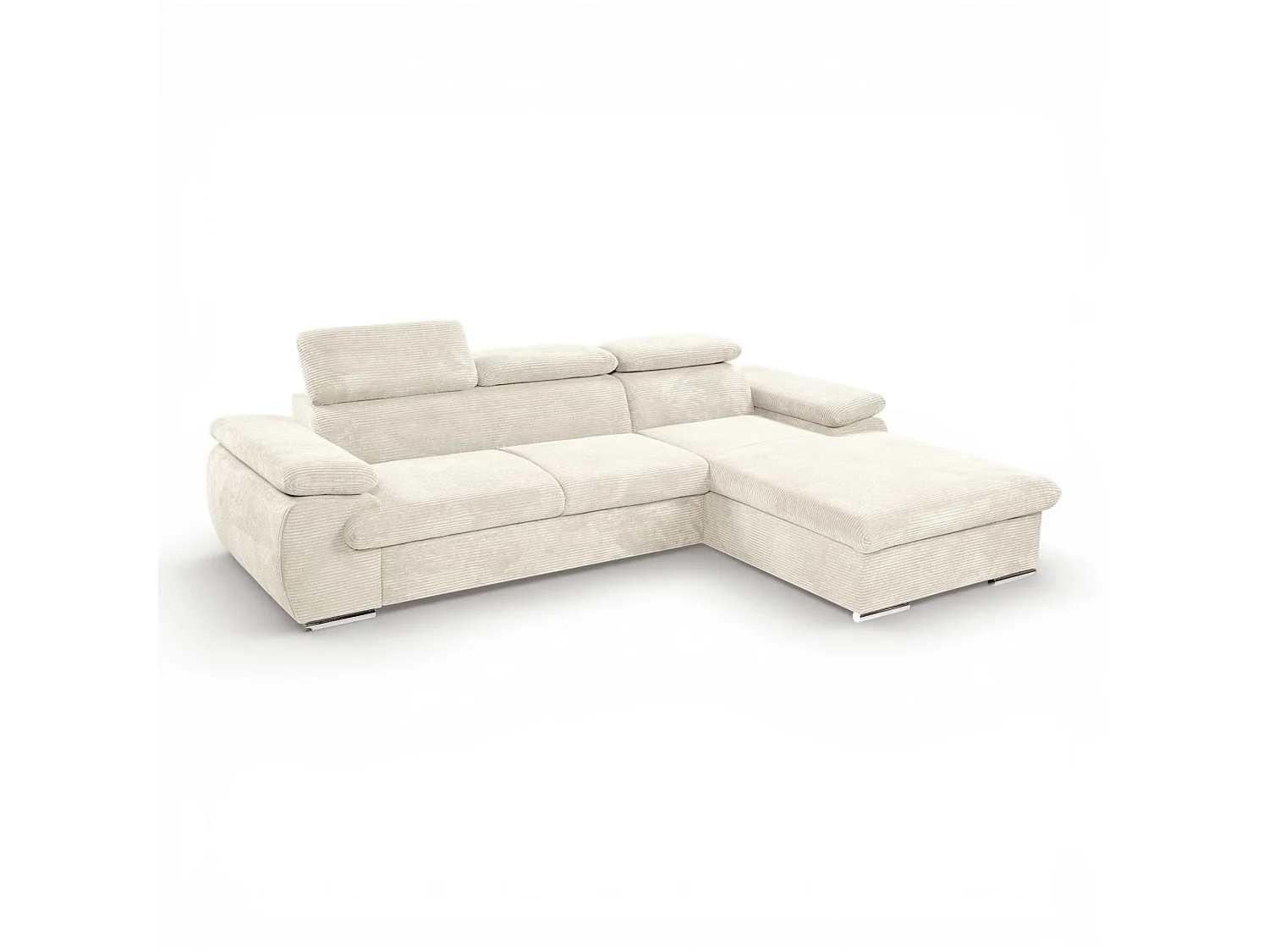 Canapé d'angle convertible 3 places avec tetieres en velours beige