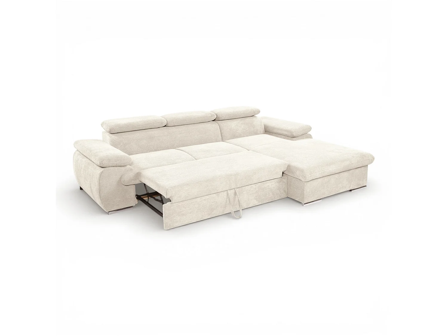 Canapé d'angle convertible 3 places avec tetieres en velours beige