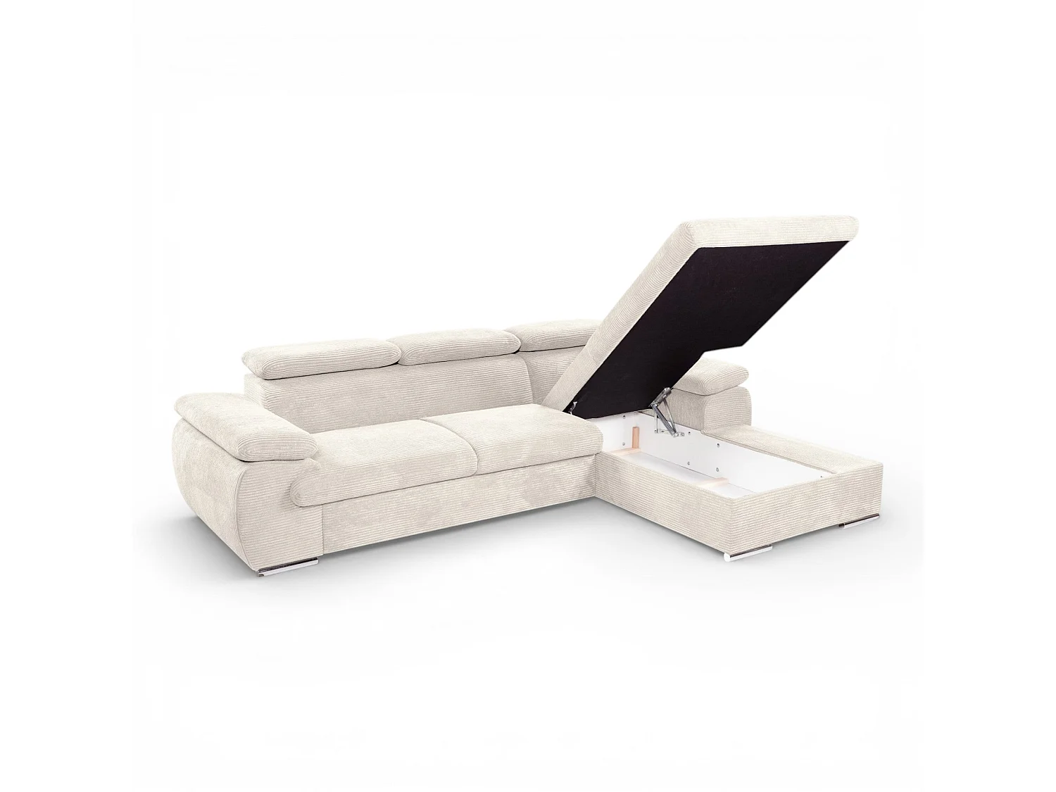 Canapé d'angle convertible 3 places avec tetieres en velours beige