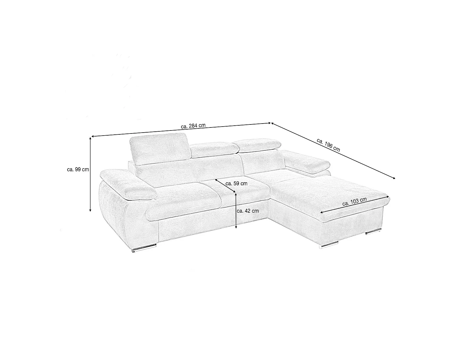 Canapé d'angle convertible 3 places avec tetieres en velours beige