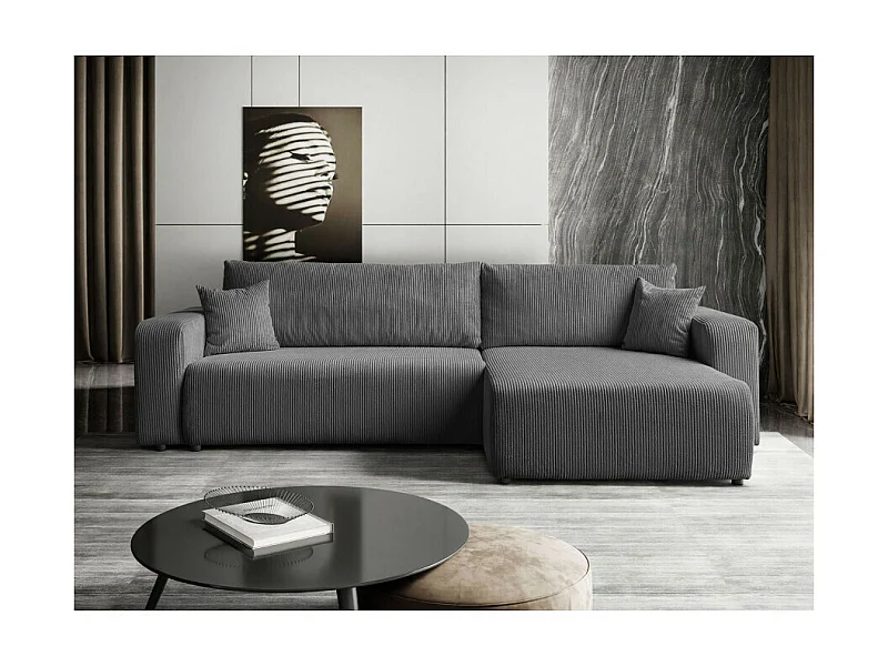 Canapé d'angle GOYA XL convertible réversible 277 cm coffre de rangement tissu velours côtelé