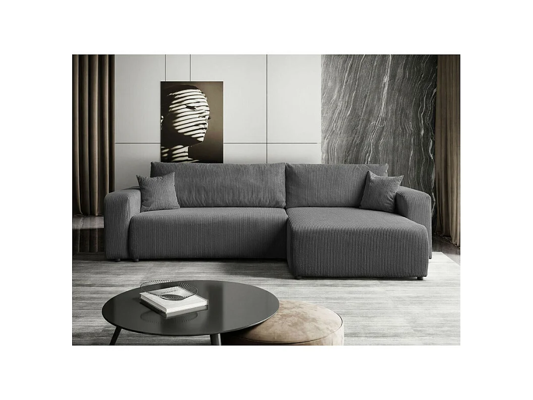 Canapé d'angle GOYA XL convertible réversible 277 cm coffre de rangement tissu velours côtelé