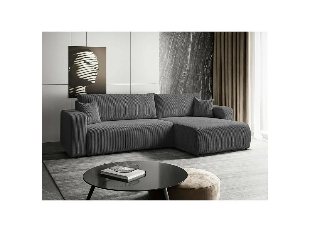 Canapé d'angle GOYA XL convertible réversible 277 cm coffre de rangement tissu velours côtelé