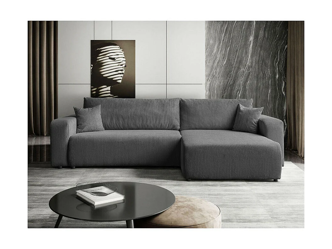 Canapé d'angle GOYA XL convertible réversible 277 cm coffre de rangement tissu velours côtelé