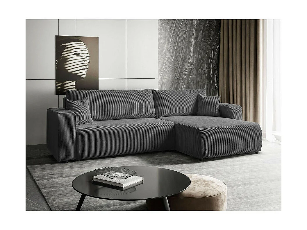 Canapé d'angle GOYA XL convertible réversible 277 cm coffre de rangement tissu velours côtelé