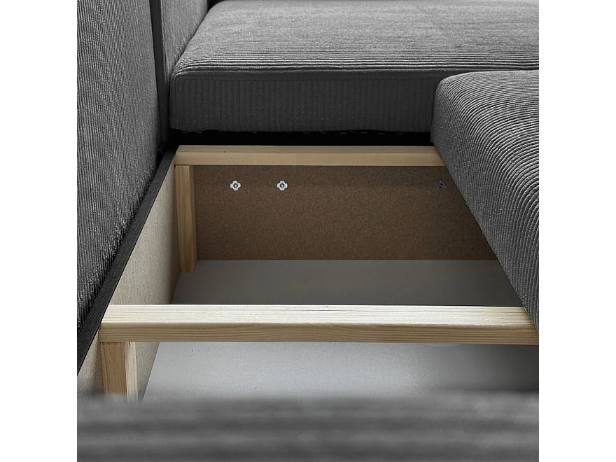 Canapé d'angle GOYA XL convertible réversible 277 cm coffre de rangement tissu velours côtelé