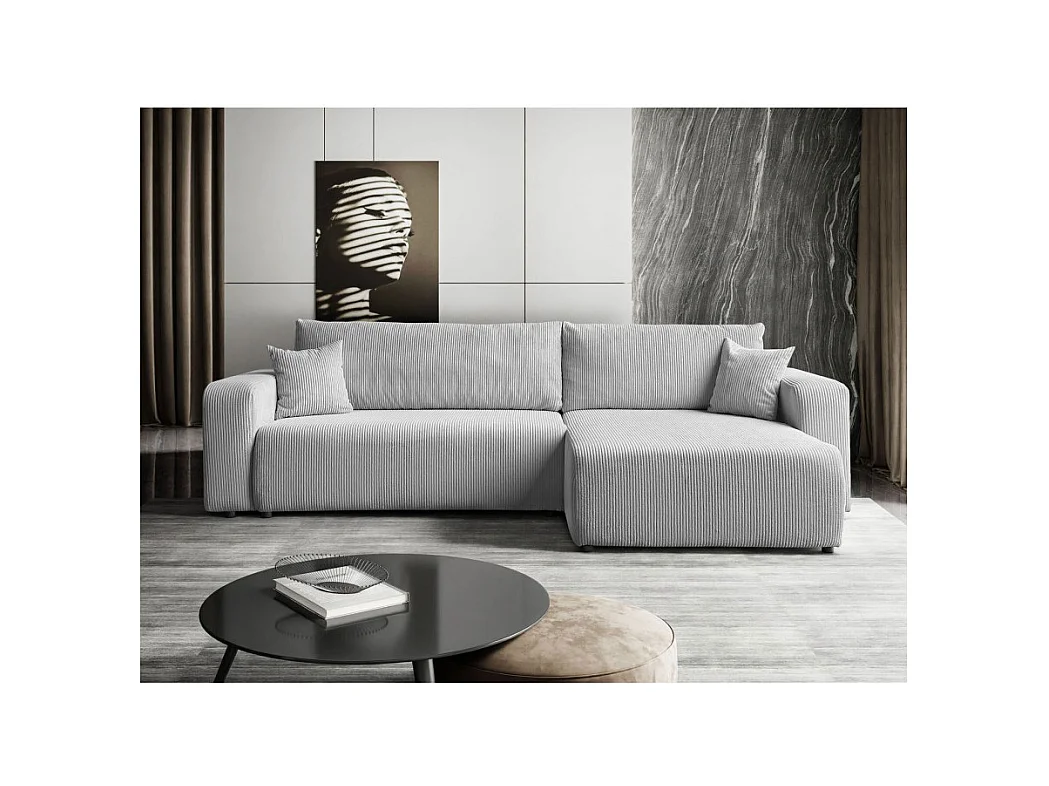 Canapé d'angle GOYA XL convertible réversible 277 cm coffre de rangement tissu velours côtelé