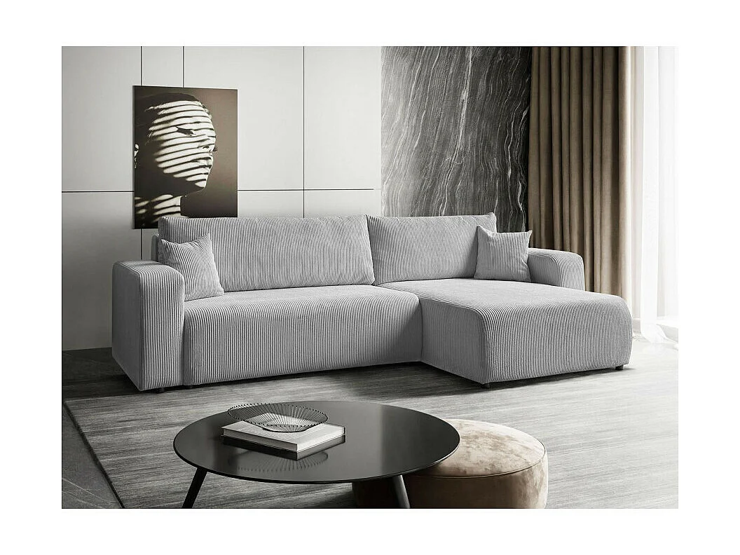 Canapé d'angle GOYA XL convertible réversible 277 cm coffre de rangement tissu velours côtelé