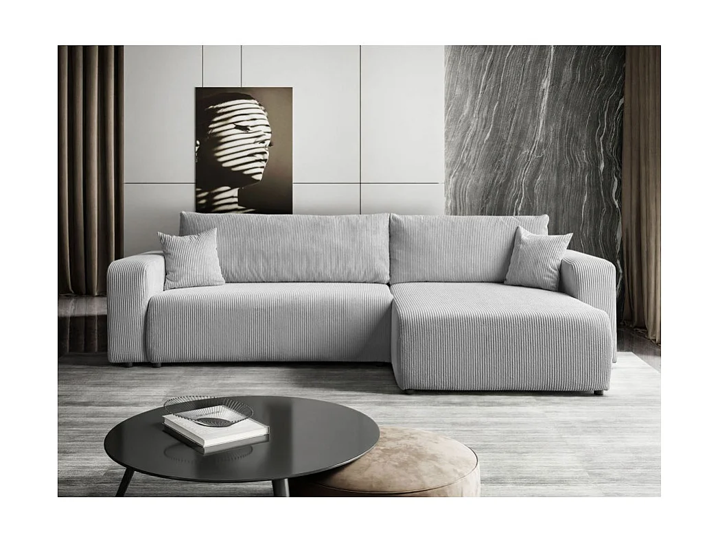 Canapé d'angle GOYA XL convertible réversible 277 cm coffre de rangement tissu velours côtelé