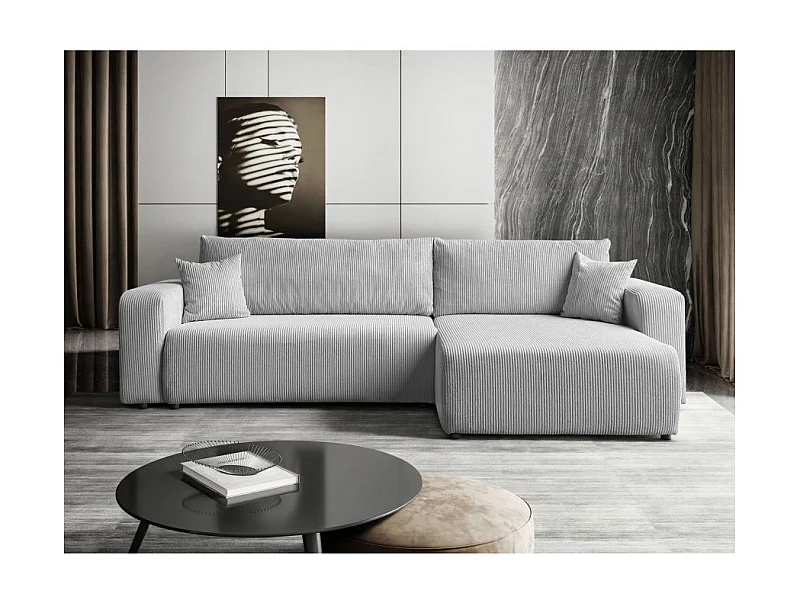 Canapé d'angle GOYA XL convertible réversible 277 cm coffre de rangement tissu velours côtelé