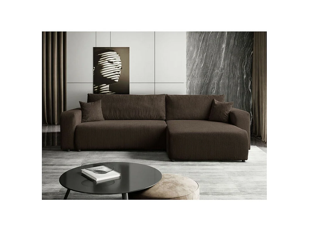 Canapé d'angle GOYA XL convertible réversible 277 cm coffre de rangement tissu velours côtelé