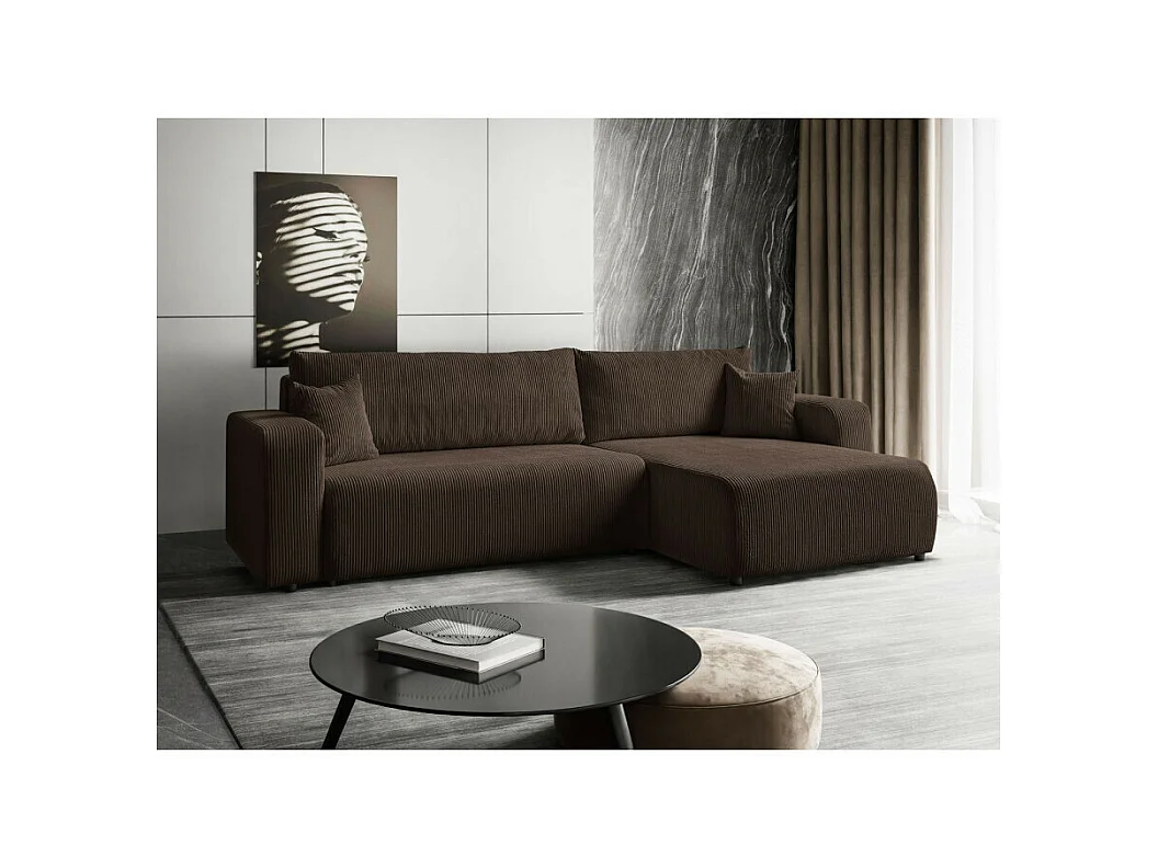 Canapé d'angle GOYA XL convertible réversible 277 cm coffre de rangement tissu velours côtelé