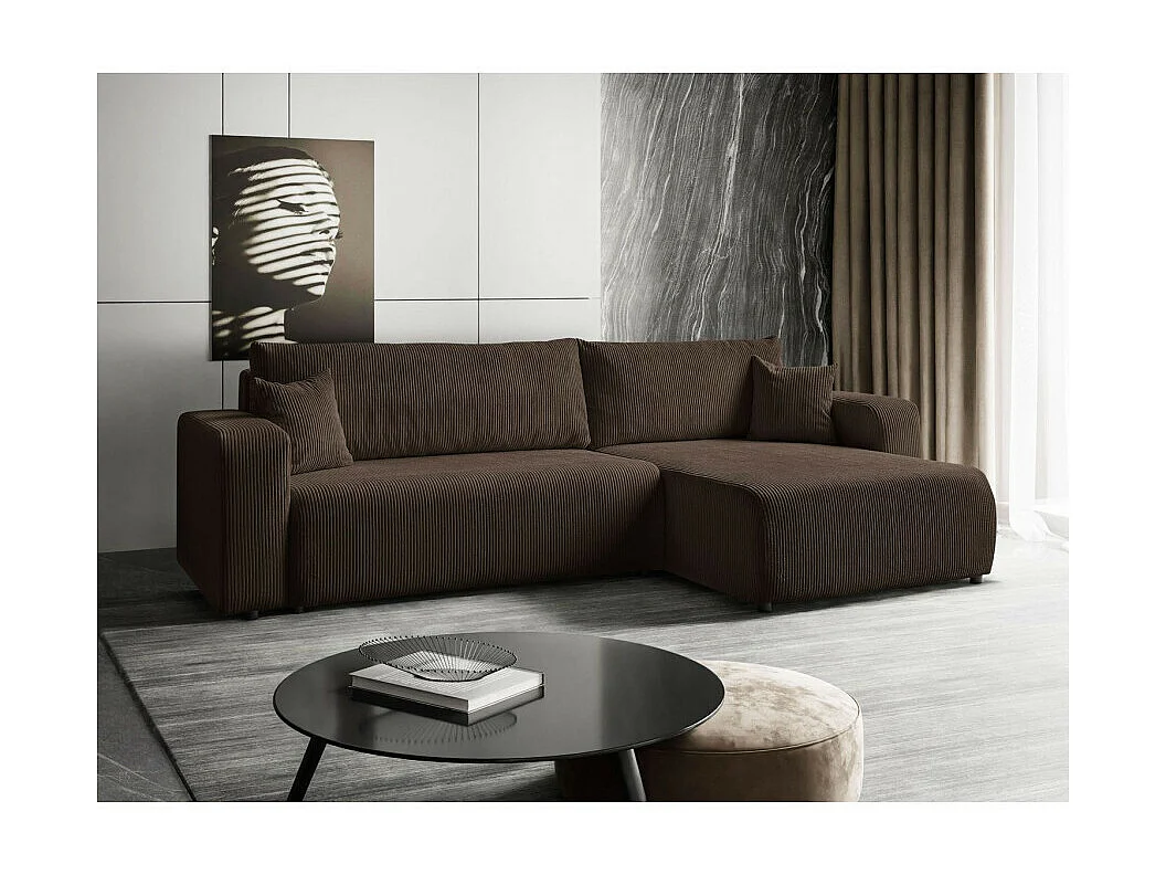 Canapé d'angle GOYA XL convertible réversible 277 cm coffre de rangement tissu velours côtelé