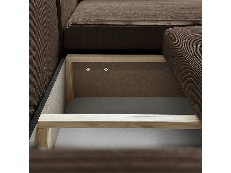 Canapé d'angle GOYA XL convertible réversible 277 cm coffre de rangement tissu velours côtelé