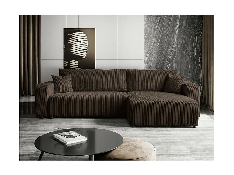 Canapé d'angle GOYA XL convertible réversible 277 cm coffre de rangement tissu velours côtelé