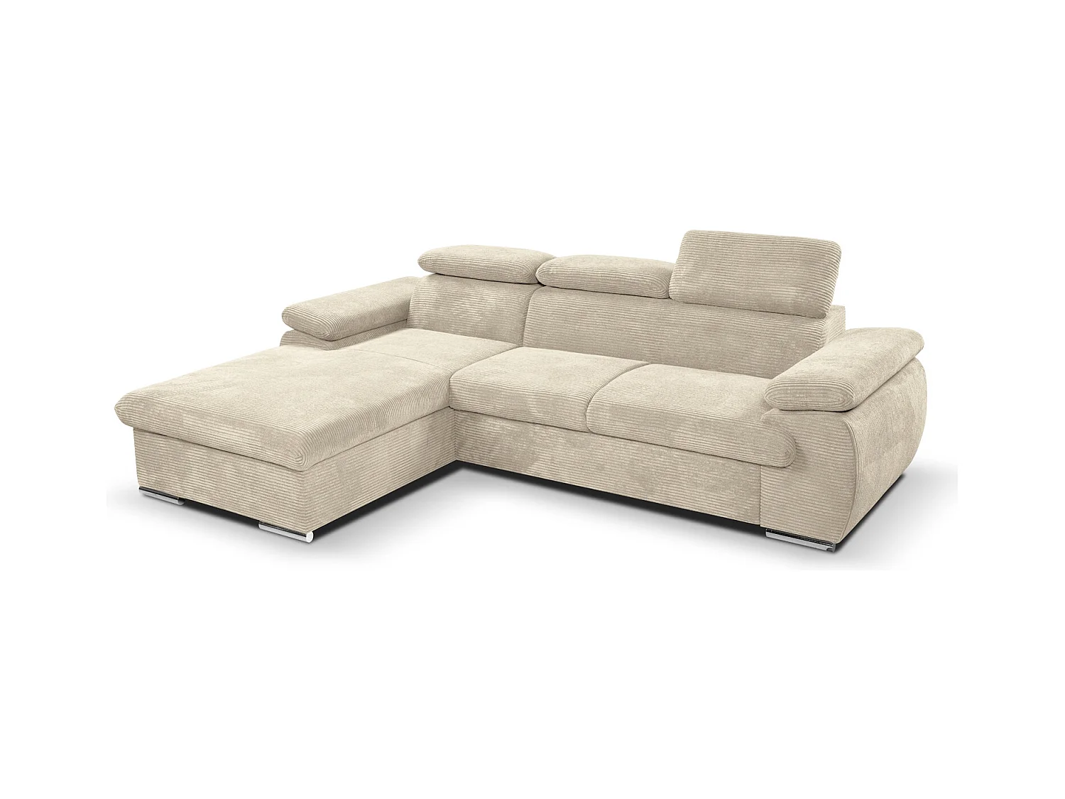 Canapé d'angle coté gauche convertible velours côtelé beige avec têtières - KOST