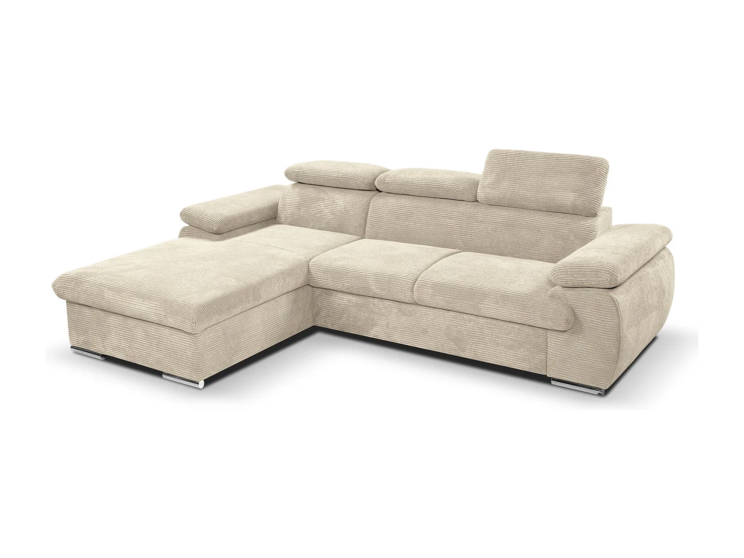 Canapé d'angle coté gauche convertible velours côtelé beige avec têtières - KOST