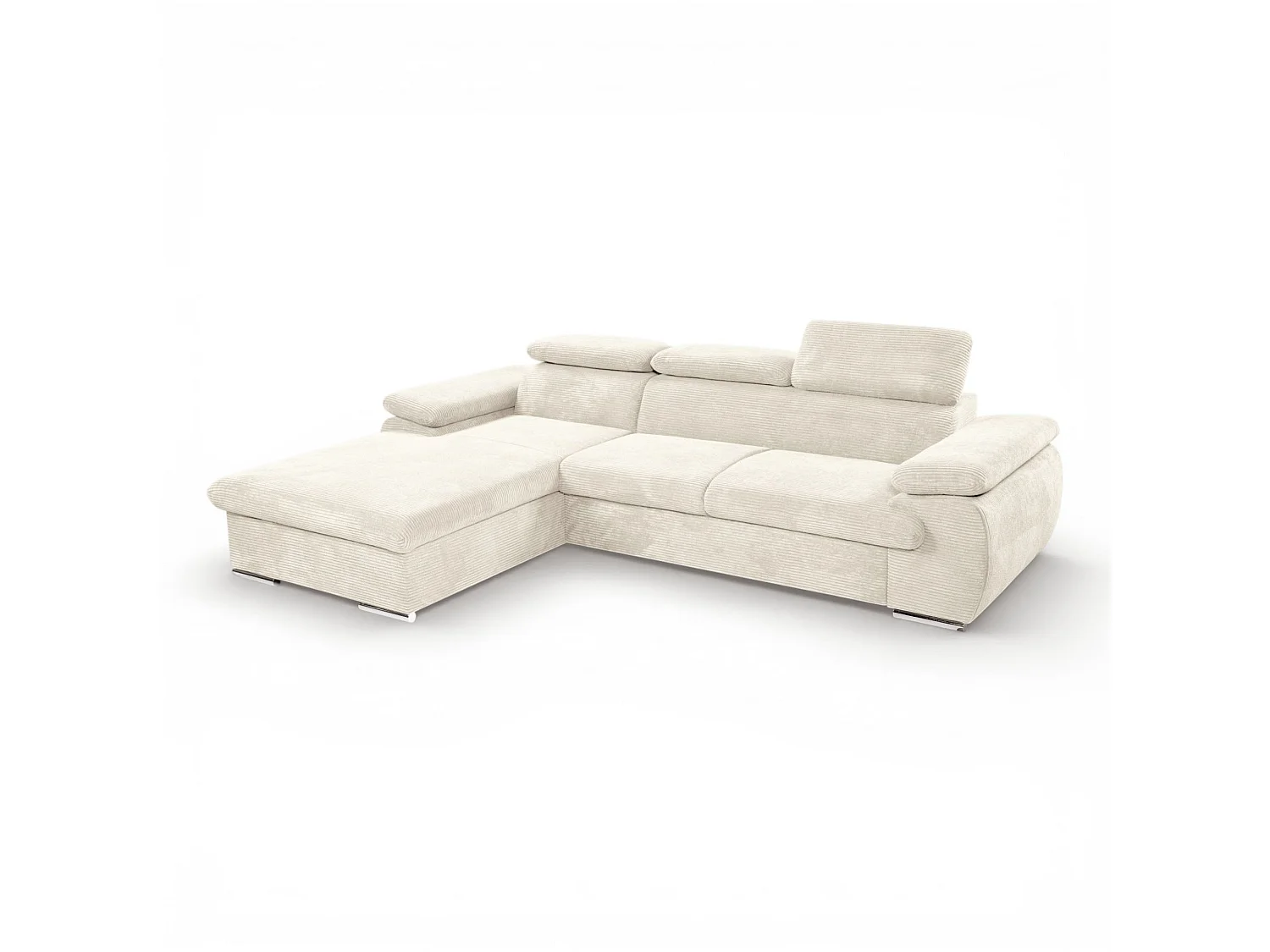 Canapé d'angle convertible 3 places avec tetieres en velours beige