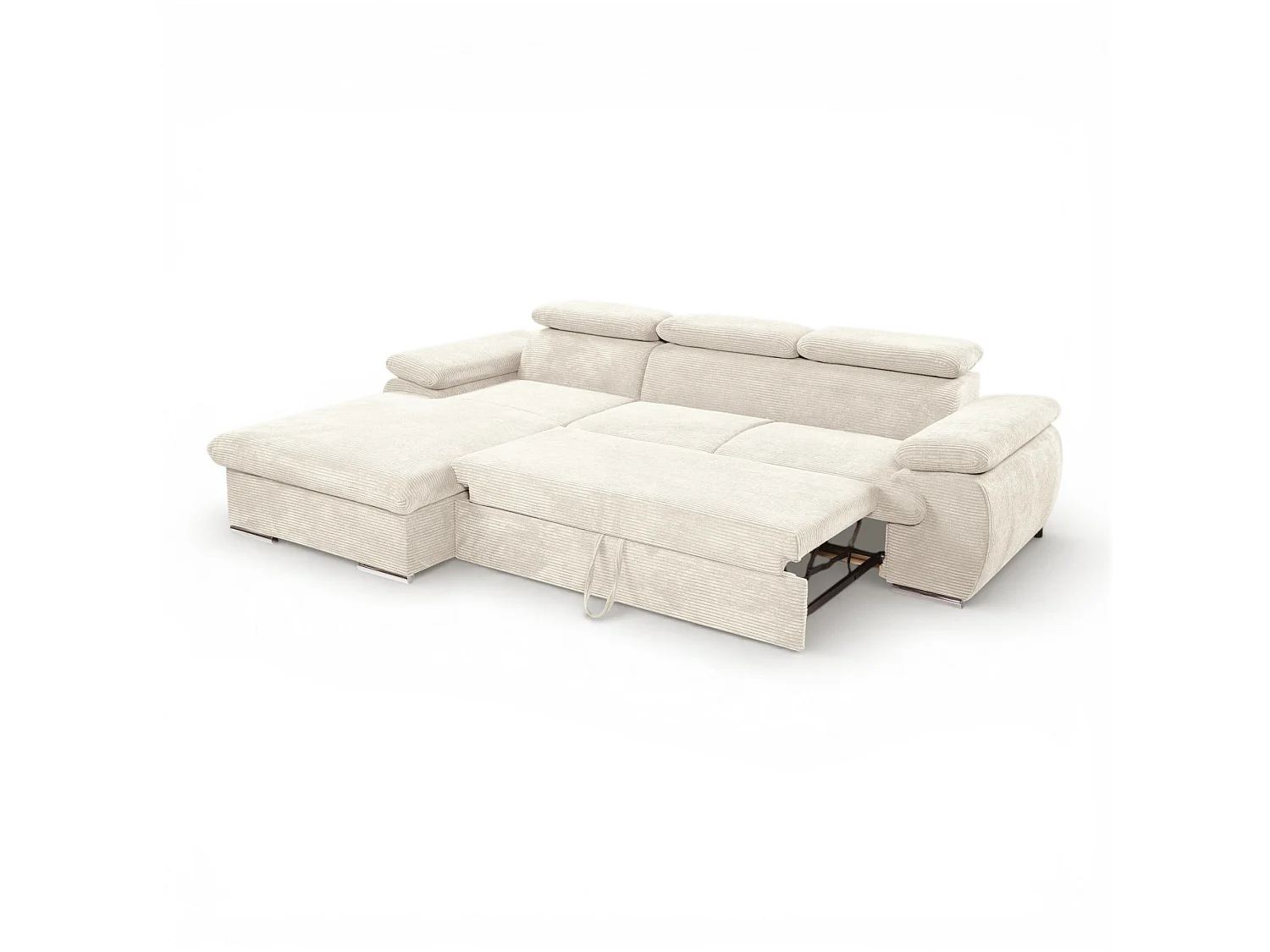 Canapé d'angle convertible 3 places avec tetieres en velours beige