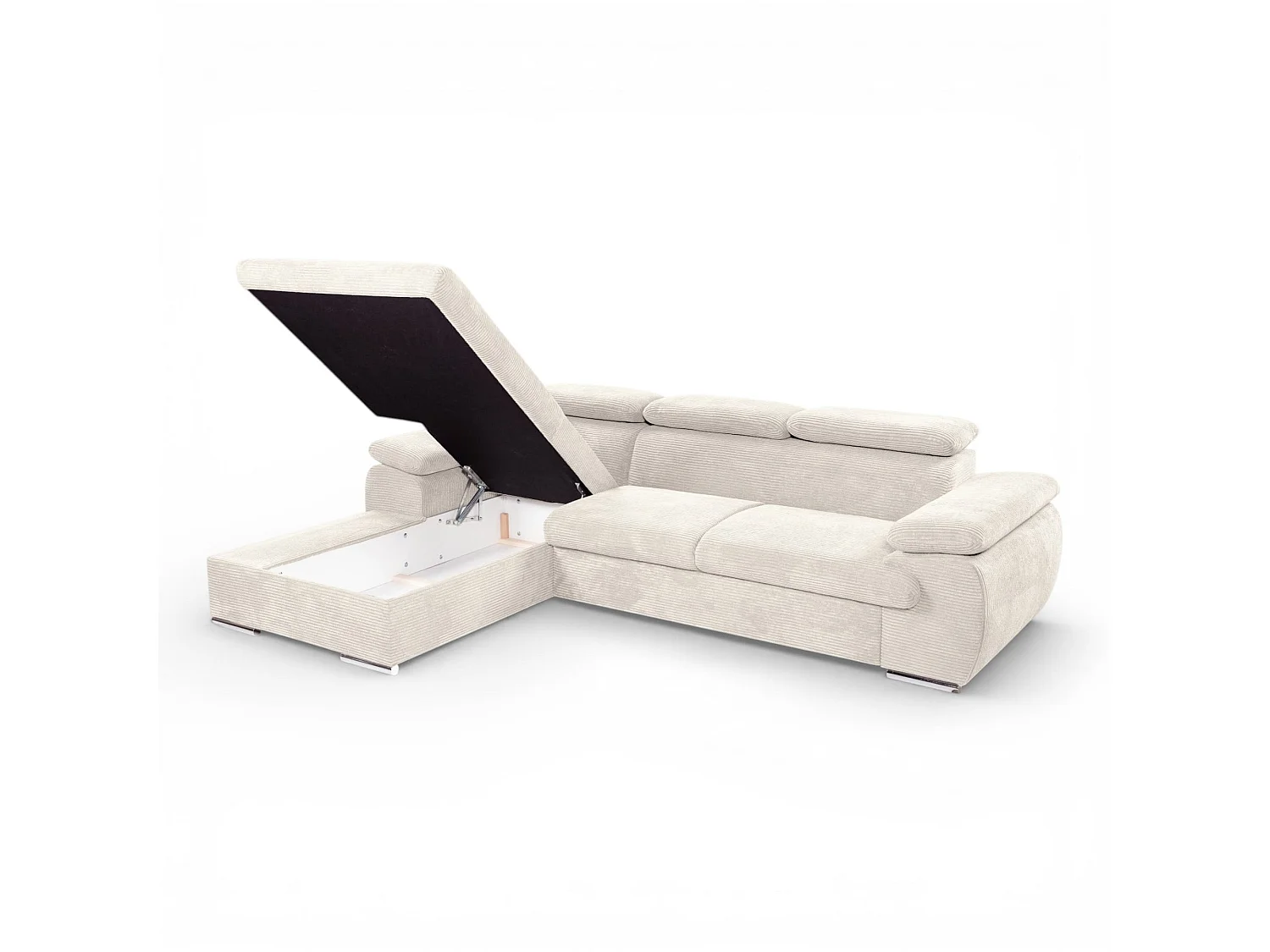 Canapé d'angle convertible 3 places avec tetieres en velours beige