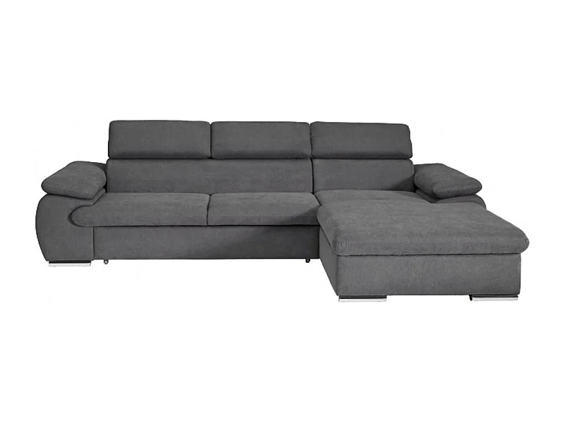 Canapé d'angle coté droit convertible velours côtelé beige avec têtières - KOST