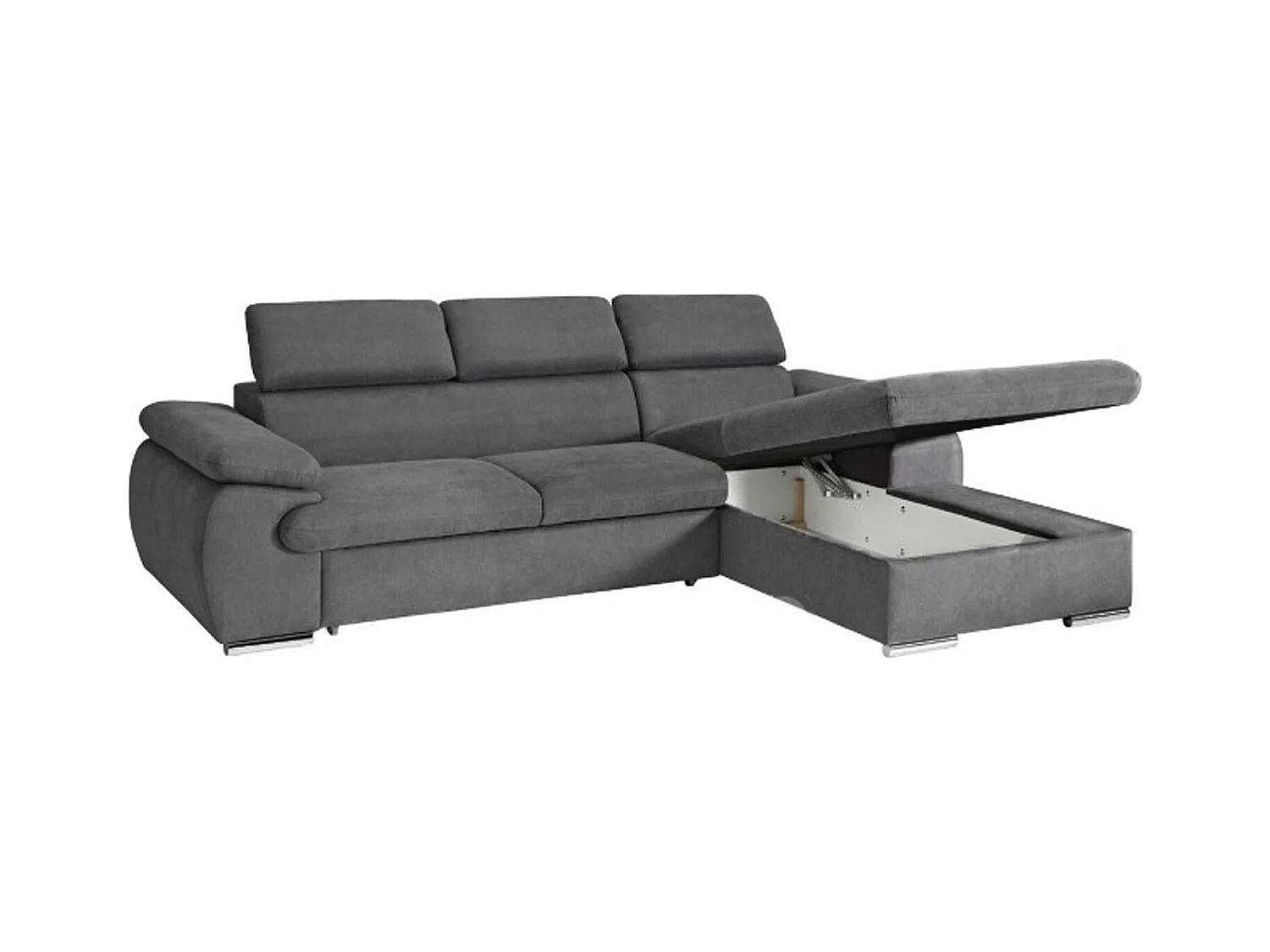 Canapé d'angle coté droit convertible velours côtelé beige avec têtières - KOST