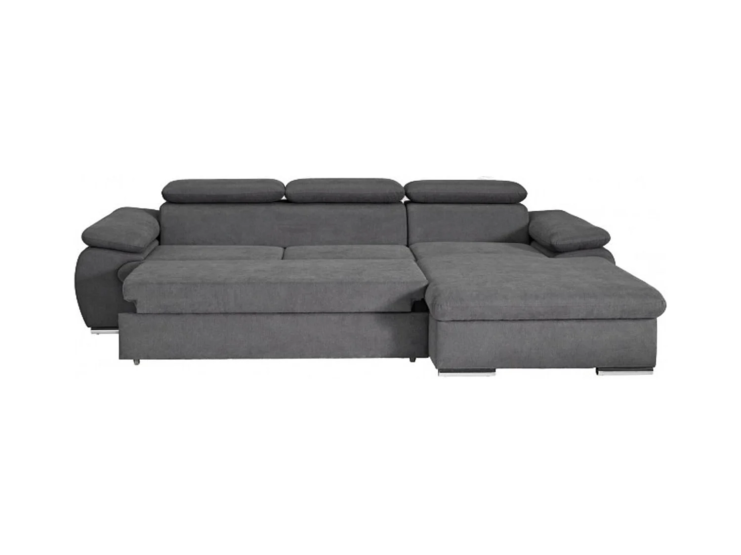 Canapé d'angle coté droit convertible velours côtelé beige avec têtières - KOST