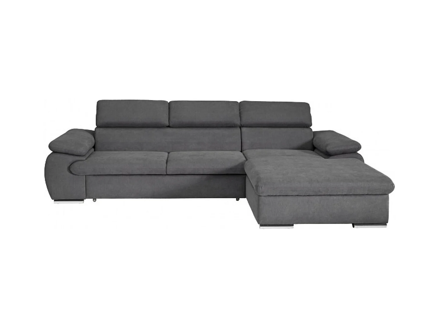 Canapé d'angle coté droit convertible velours côtelé beige avec têtières - KOST
