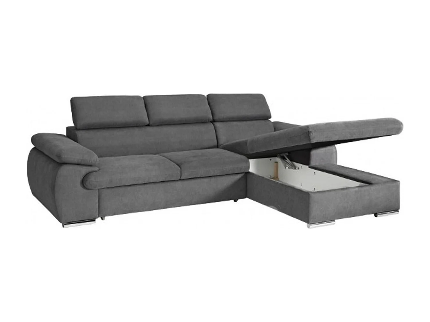 Canapé d'angle coté droit convertible velours côtelé beige avec têtières - KOST