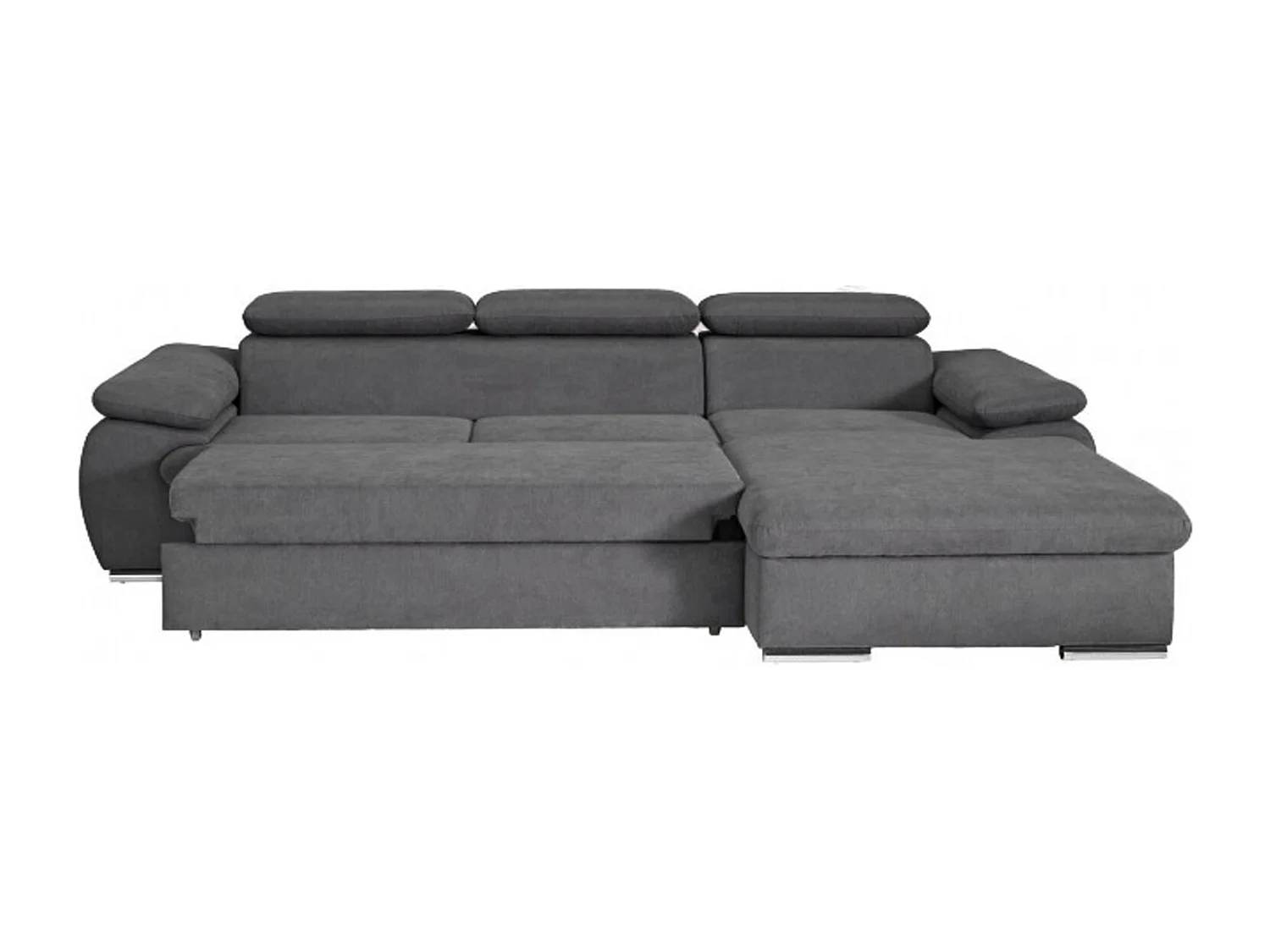 Canapé d'angle coté droit convertible velours côtelé beige avec têtières - KOST