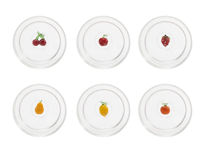 Zafferano Teca Frutta Mix - Set 6 Bicchieri in Vetro Borosilicato con Frutta - Tumbler 35 cl Doppio Fondo Decorato a Mano, Lavabili Facilmente