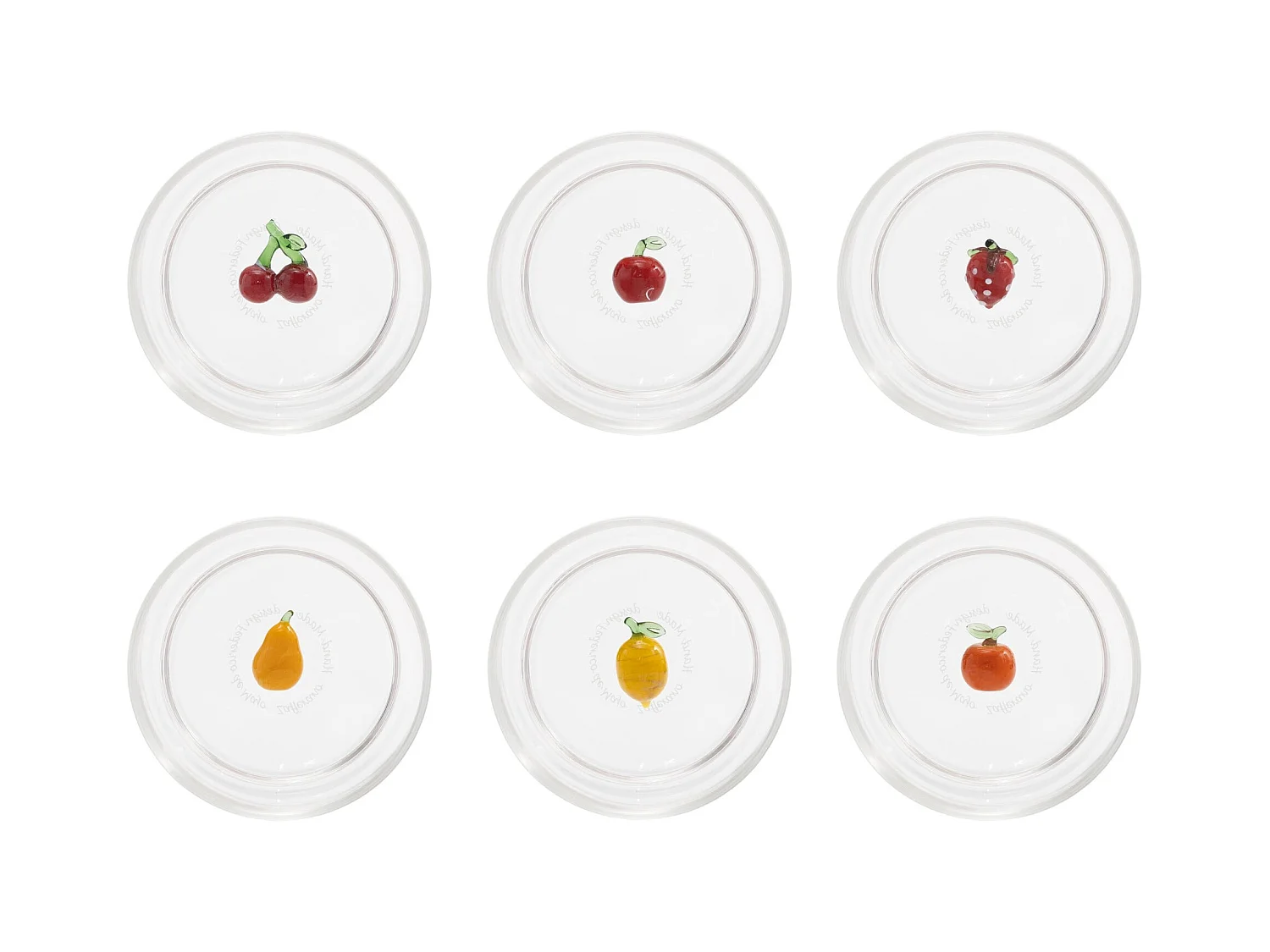 Zafferano Teca Frutta Mix – Set mit 6 Gläsern aus Borosilikatglas mit Früchten – 35 cl Becher, doppelter Boden, handdekoriert, leicht abwaschbar