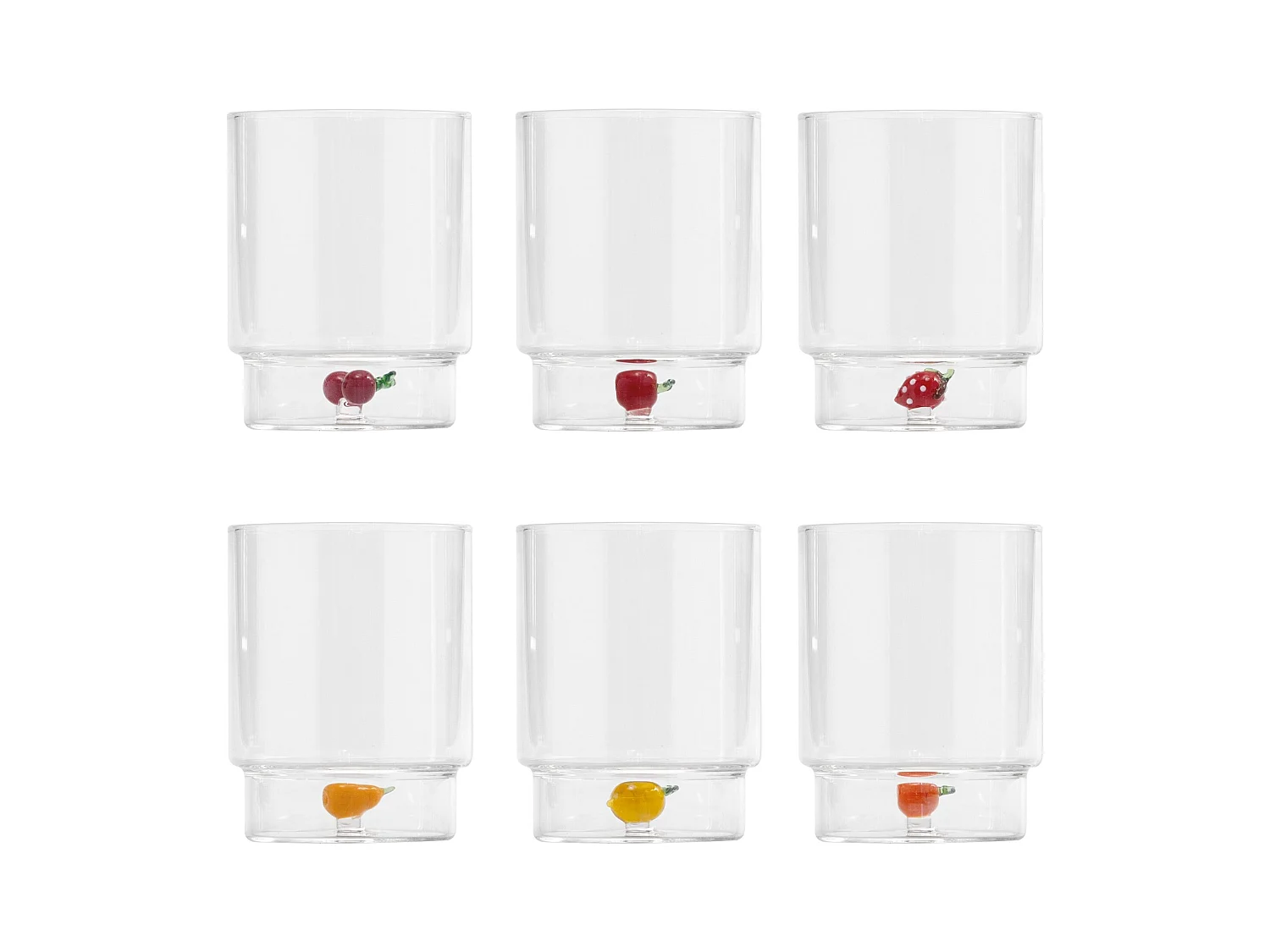Zafferano Teca Frutta Mix - Lot de 6 verres en verre borosilicate avec fruits - Gobelet 35 cl à double fond décoré à la main, facilement lavable