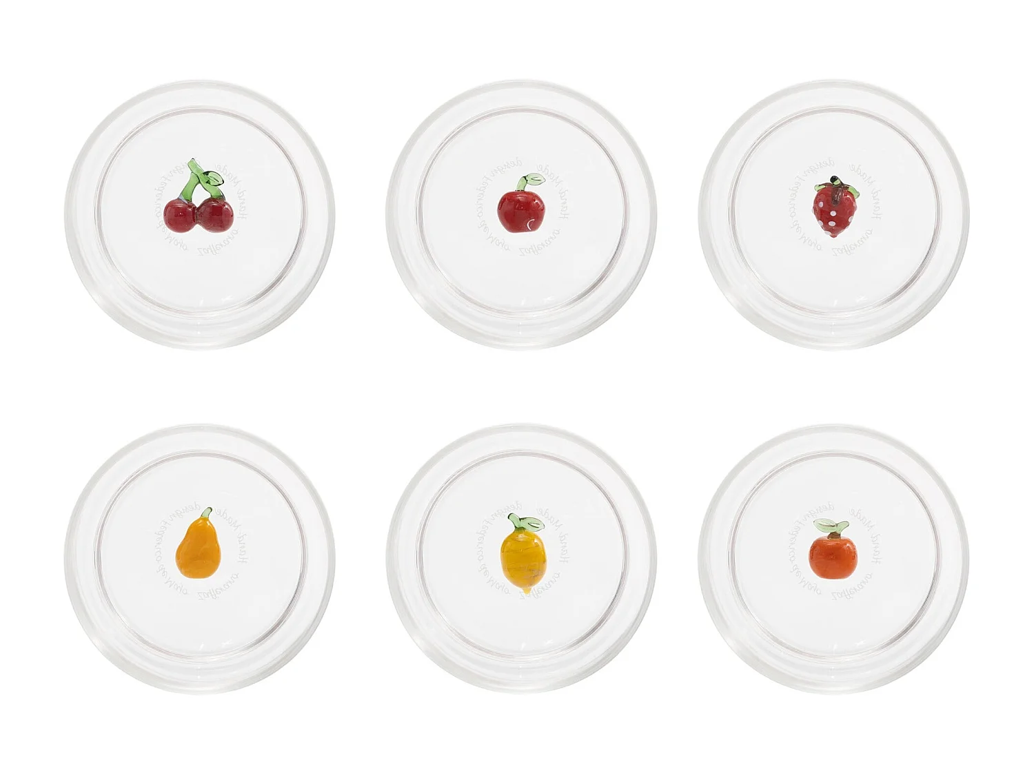 Zafferano Teca Frutta Mix – Set mit 6 Gläsern aus Borosilikatglas mit Früchten – 35 cl Becher, doppelter Boden, handdekoriert, leicht abwaschbar