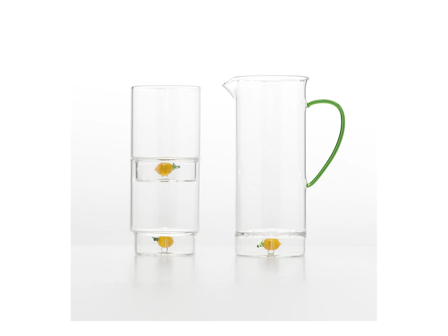 Zafferano Teca Frutta - Set 6 Bicchieri in Vetro Borosilicato con Limone - Tumbler 35 cl Doppio Fondo Decorato a Mano, Lavabili Facilmente