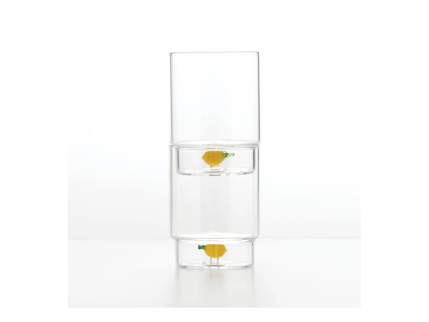 Zafferano Teca Frutta - Set 6 Bicchieri in Vetro Borosilicato con Limone - Tumbler 35 cl Doppio Fondo Decorato a Mano, Lavabili Facilmente