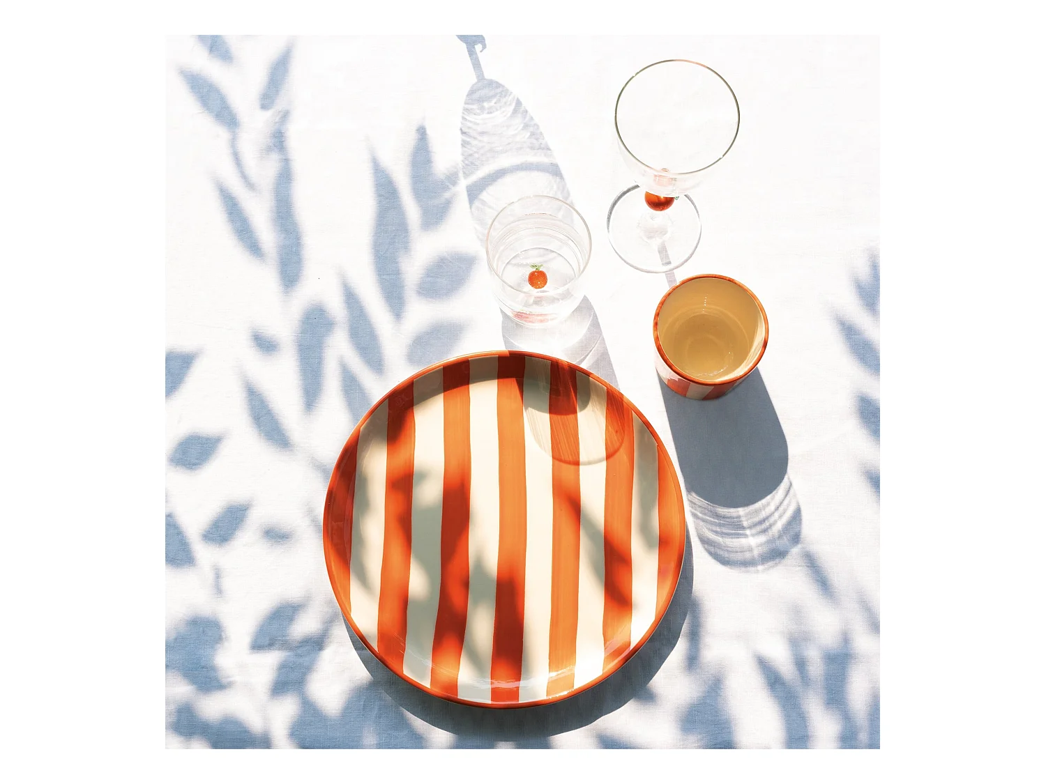 Zafferano Teca Frutta - Juego de 6 Vasos de Vidrio Borosilicato con Naranja - Vaso de 35 cl Doble Fondo Decorado a Mano, Fácilmente Lavable