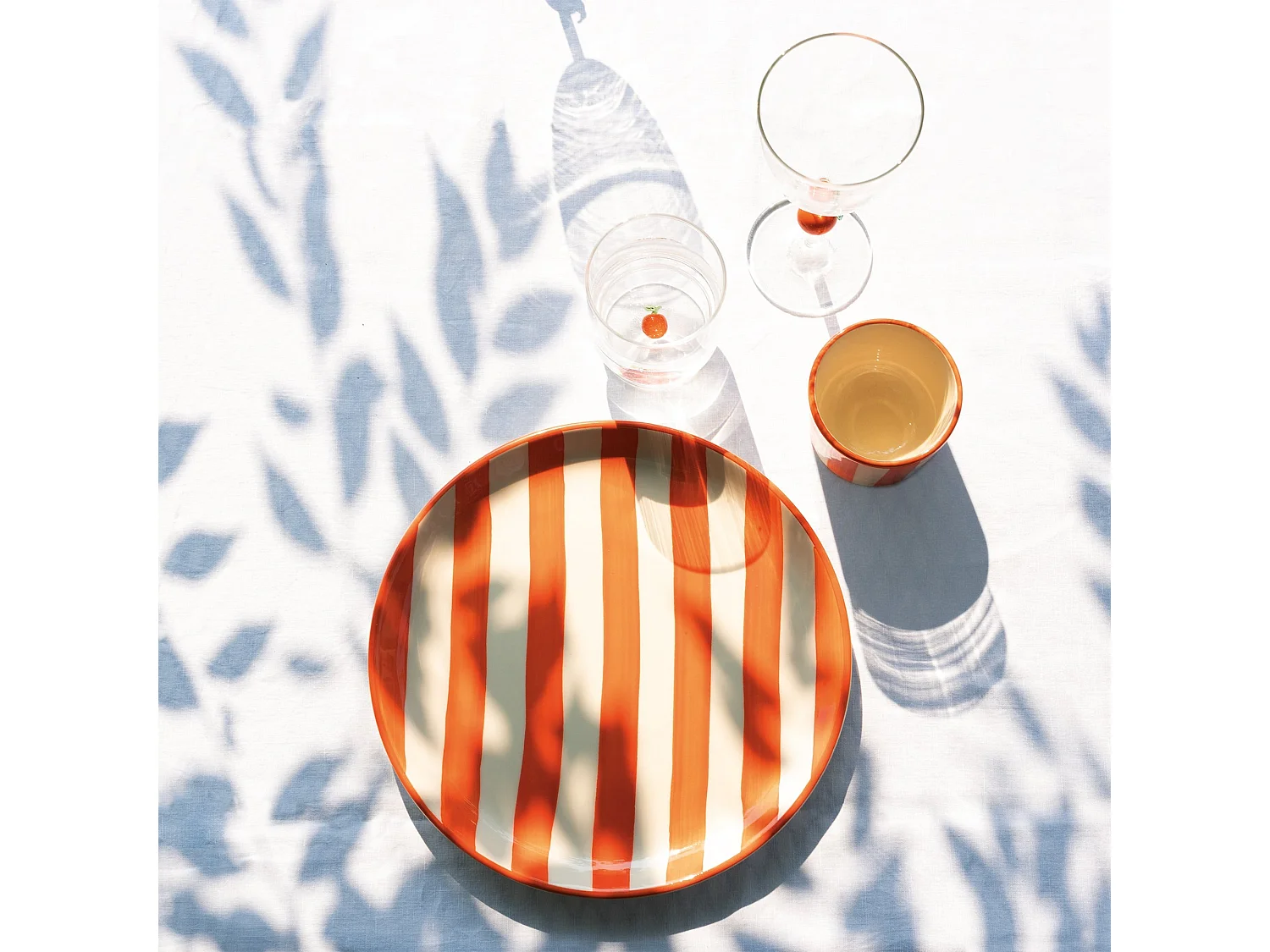 Zafferano Teca Frutta - Juego de 6 Vasos de Vidrio Borosilicato con Naranja - Vaso de 35 cl Doble Fondo Decorado a Mano, Fácilmente Lavable