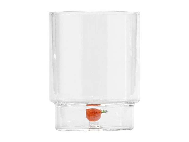 Zafferano Teca Frutta - Set 6 Bicchieri in Vetro Borosilicato con Arancia - Tumbler 35 cl Doppio Fondo Decorato a Mano, Lavabili Facilmente