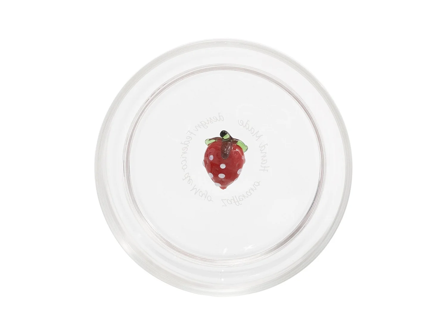 Zafferano Teca Frutta - Juego de 6 Vasos de Vidrio Borosilicato con Fresa - Vaso de 35 cl Doble Fondo Decorado a Mano, Fácilmente Lavable