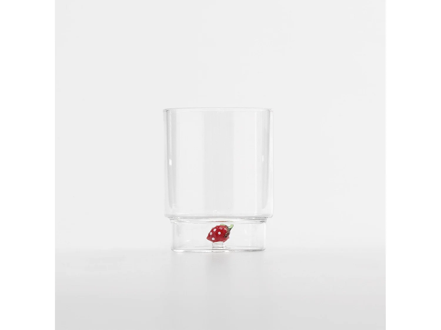 Zafferano Teca Frutta - Juego de 6 Vasos de Vidrio Borosilicato con Fresa - Vaso de 35 cl Doble Fondo Decorado a Mano, Fácilmente Lavable
