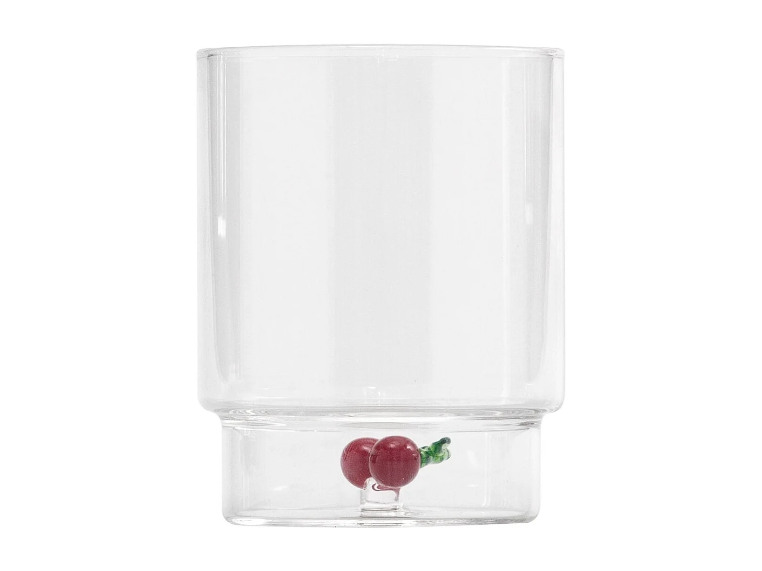 Zafferano Teca Frutta - Juego de 6 Vasos de Vidrio Borosilicato con Cerezas - Vaso de 35 cl con Doble Fondo Decorado a Mano, Fácilmente Lavable