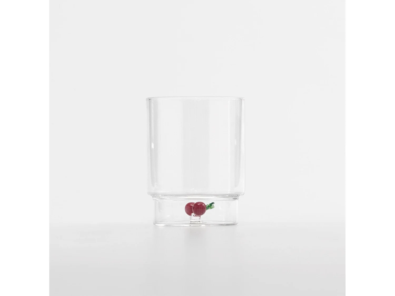 Zafferano Teca Frutta - Juego de 6 Vasos de Vidrio Borosilicato con Cerezas - Vaso de 35 cl con Doble Fondo Decorado a Mano, Fácilmente Lavable