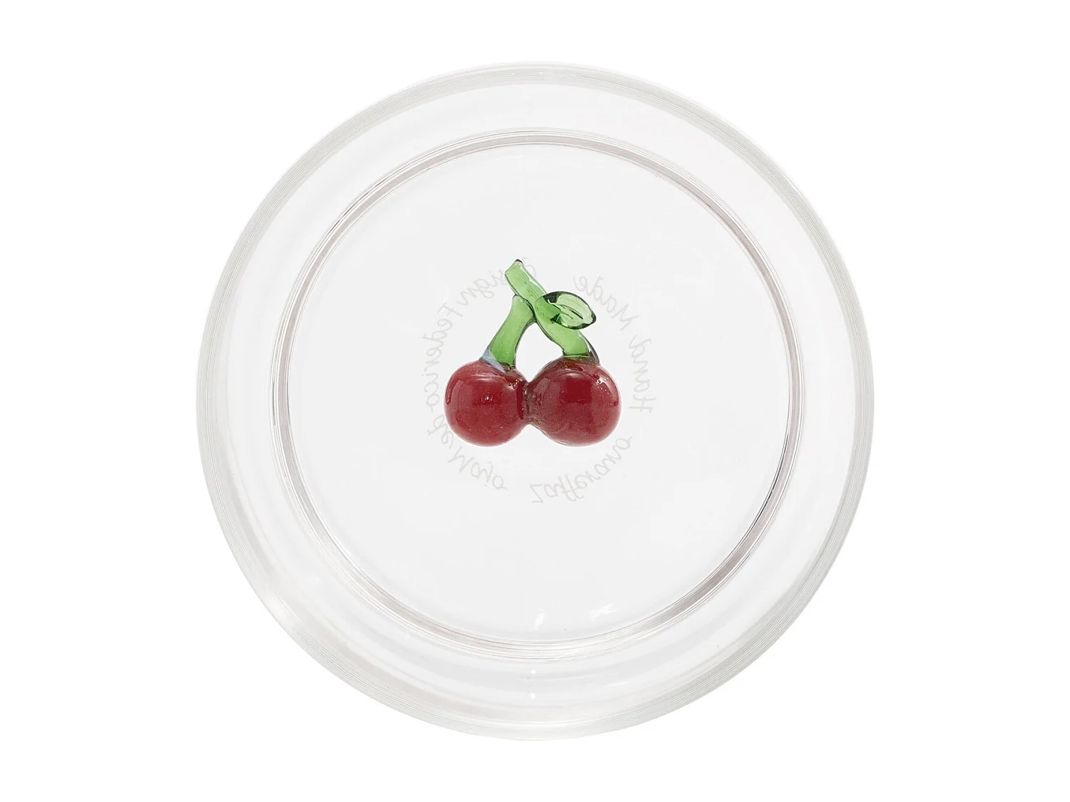 Zafferano Teca Frutta - Juego de 6 Vasos de Vidrio Borosilicato con Cerezas - Vaso de 35 cl con Doble Fondo Decorado a Mano, Fácilmente Lavable