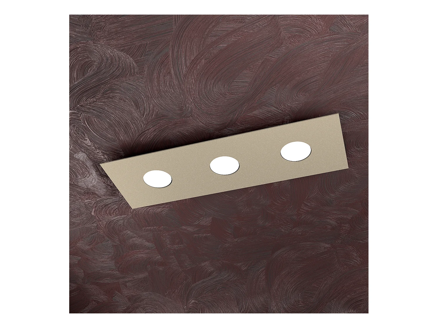 Plafonnier rectangulaire Toplight Area 3 lumières avec culot GX53, structure couleur sable, design moderne 60x20x3cm