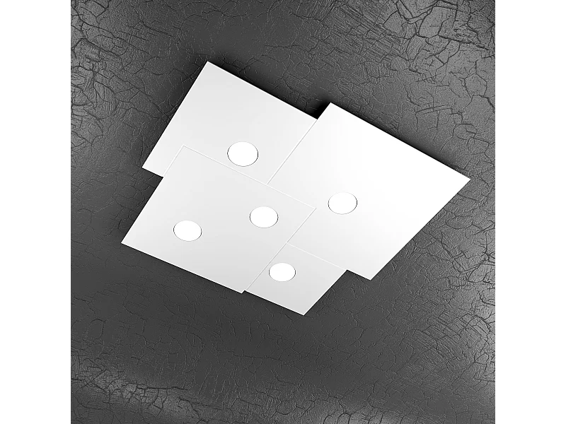 Toplight 5-flammige quadratische Deckenleuchte Platte mit GX53-Fassung, weiße Struktur, modernes Design 73x67x3cm