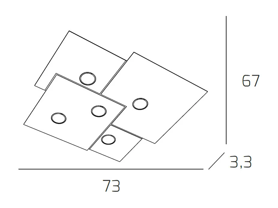 Plafonnier carré Toplight 5 lumières Plate avec douille GX53, structure blanche, design moderne 73x67x3cm